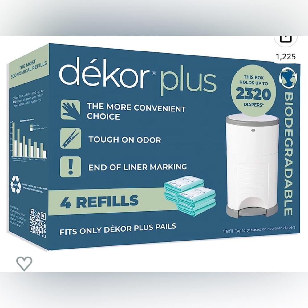 DIAPER DEKOR Plus Diaper Pail Liner Refills Biodegradable, 4 Pack